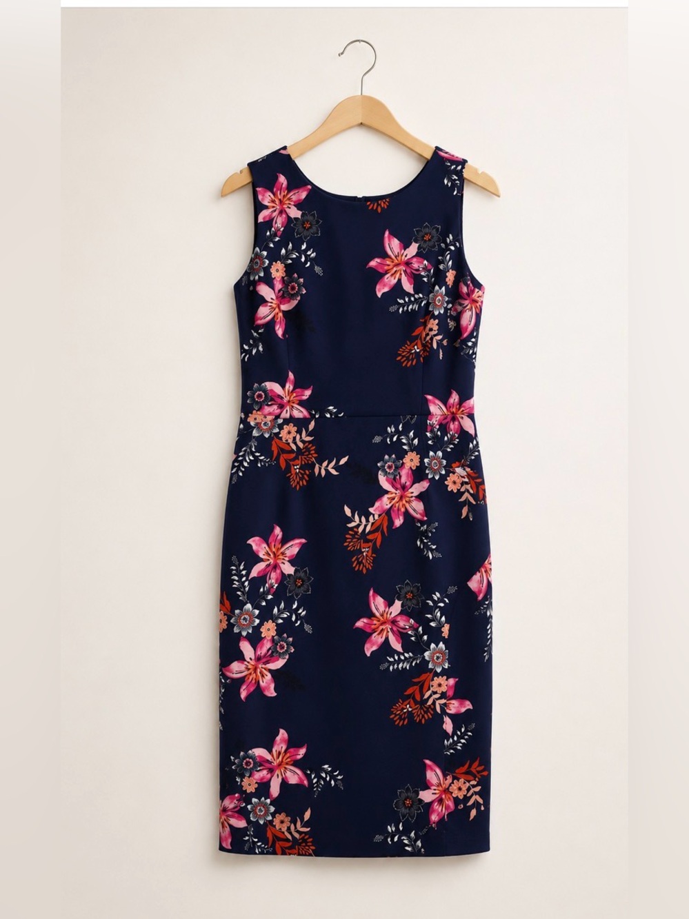 Vince Camuto Navy Floral Midi Dress with Pink Accents